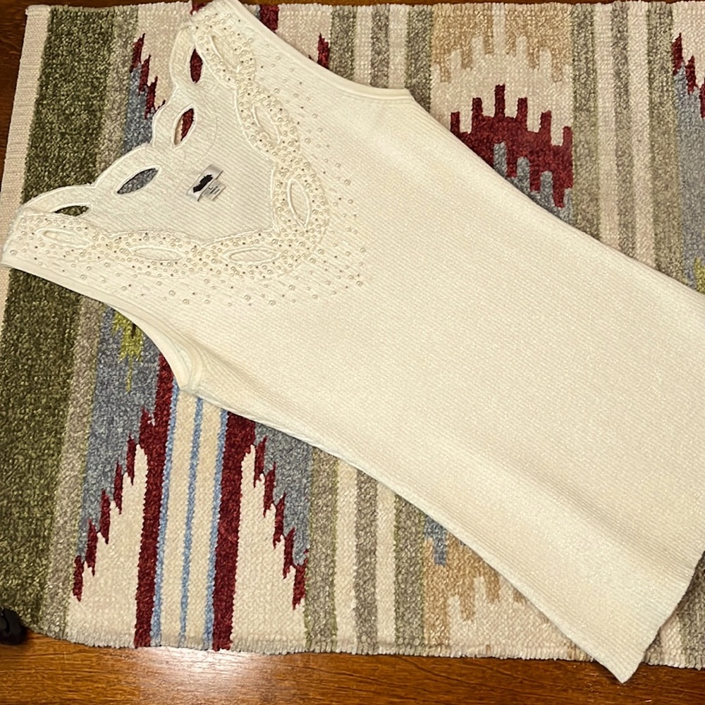 Cache Cream Beaded Top Size L